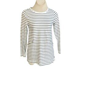 Merona Black and White Striped Stretch Cotton Casual Tunic Top Zip Pockets